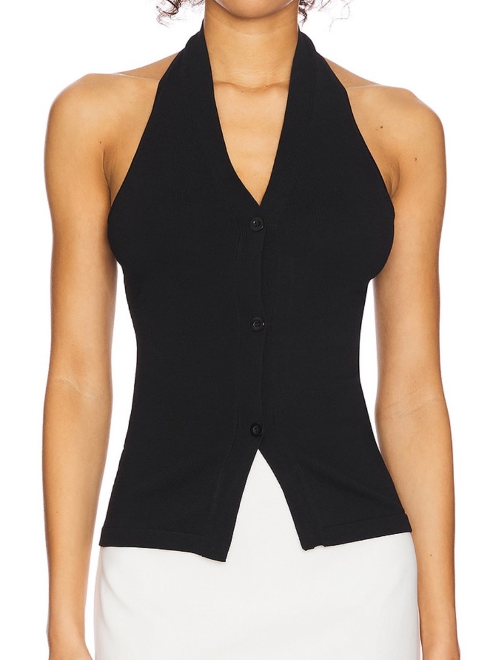 Black Halter Button-Front Camisole
